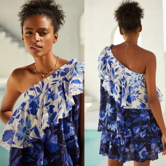 🆕 Anthropologie Floral Dress One Shoulder and Tiered Style. NWT - Picture 2 of 16